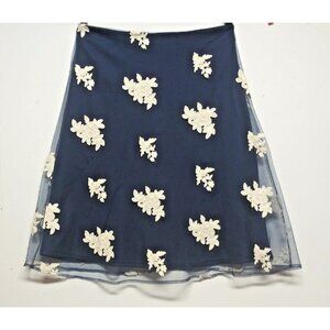 Eci New York Skirt Blue tulle Mesh Embroidered Floral Womens Sz 4 flare knee hi